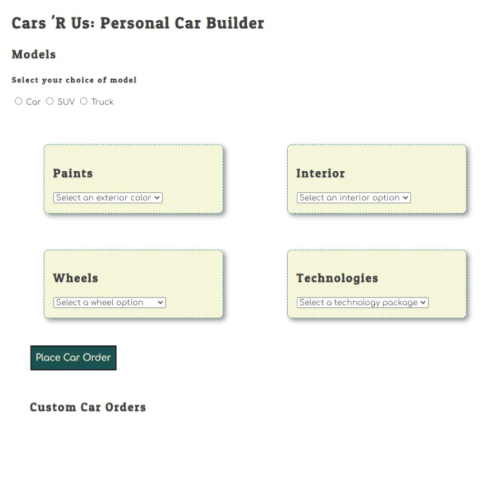Cars 'R Us home page